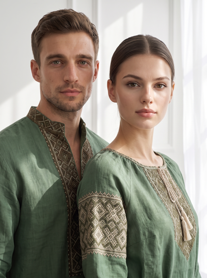 Family set Linen " Pole" – šeimos vyšyvankų komplektas žalias (lininis), photo 5