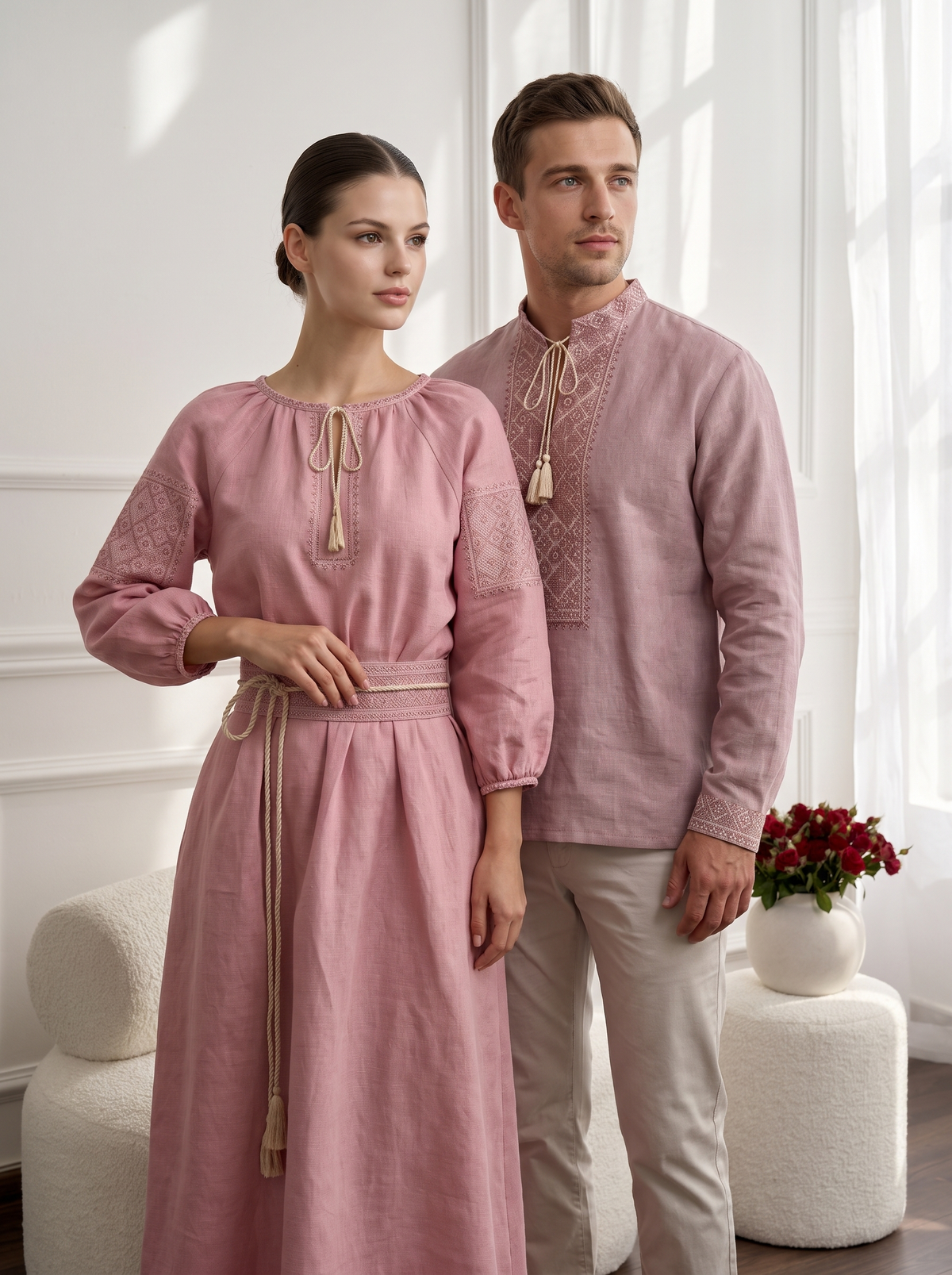 Family set Linen " Mriya" – šeimos vyšyvankų komplektas rožinis (lininis), photo 3