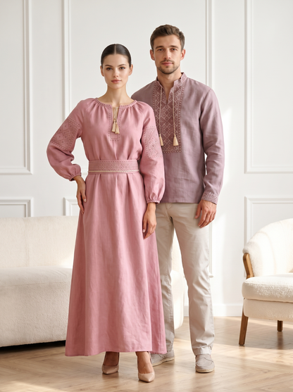 Family set Linen " Mriya" – šeimos vyšyvankų komplektas rožinis (lininis), photo 2