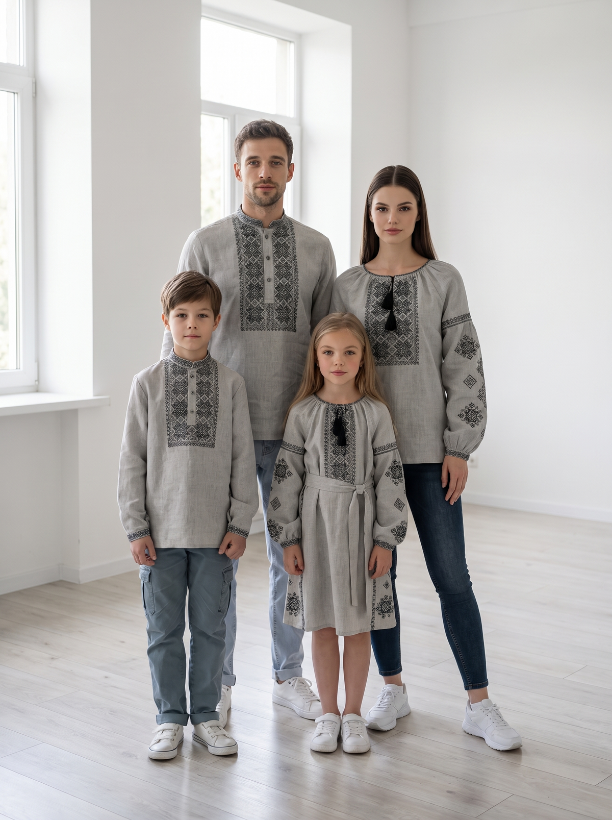 Family Set "Polotno" – šeimos vyšyvankų komplektas smėlio spalvos (lininis), photo 4
