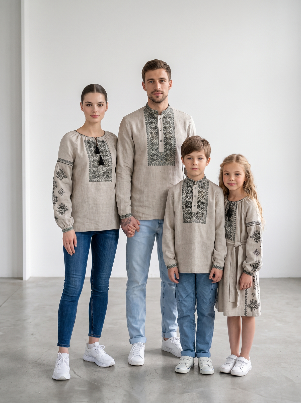 Family Set "Polotno" – šeimos vyšyvankų komplektas smėlio spalvos (lininis), photo 2