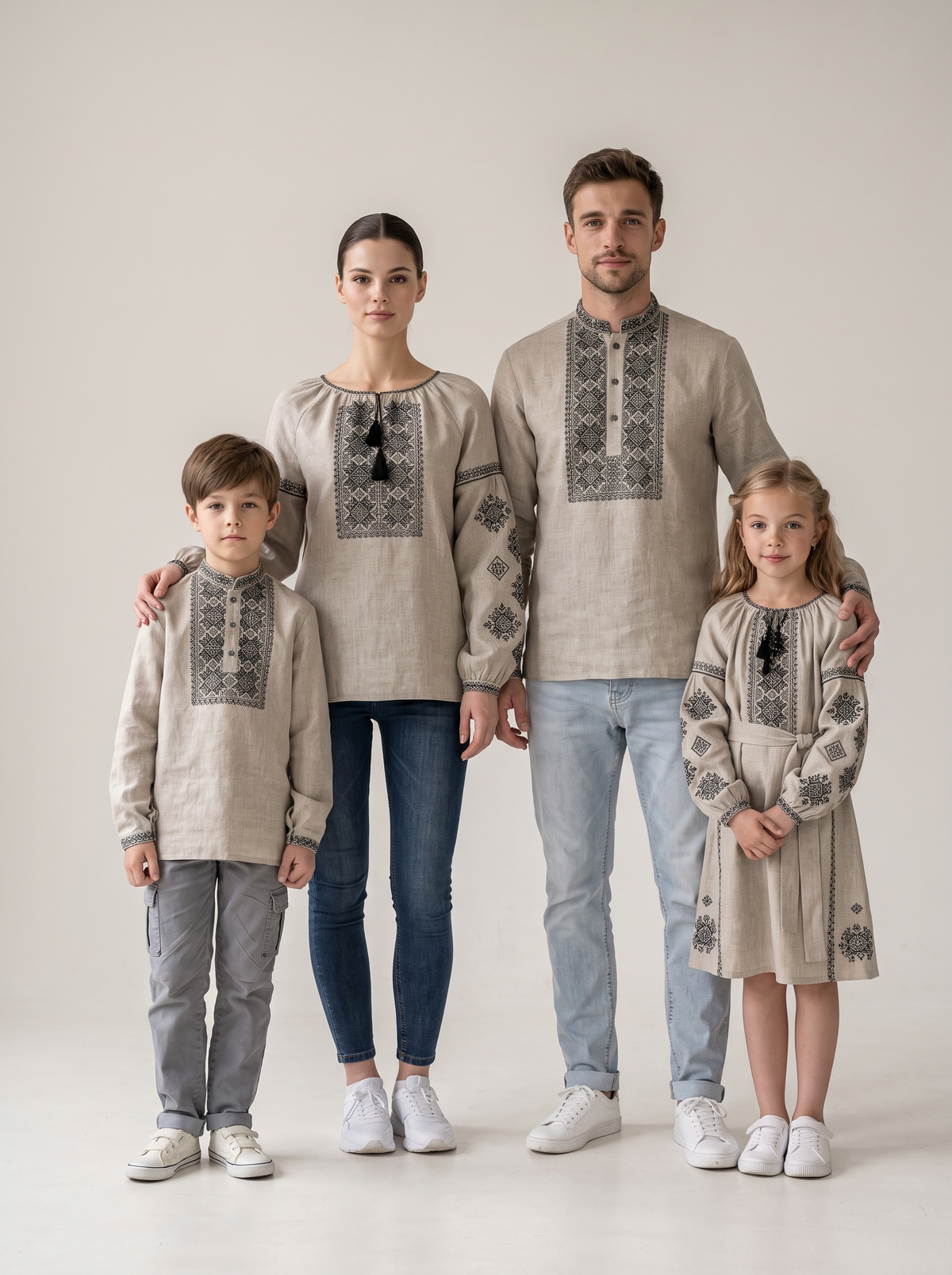 Family Set "Polotno" – šeimos vyšyvankų komplektas smėlio spalvos (lininis), photo 5