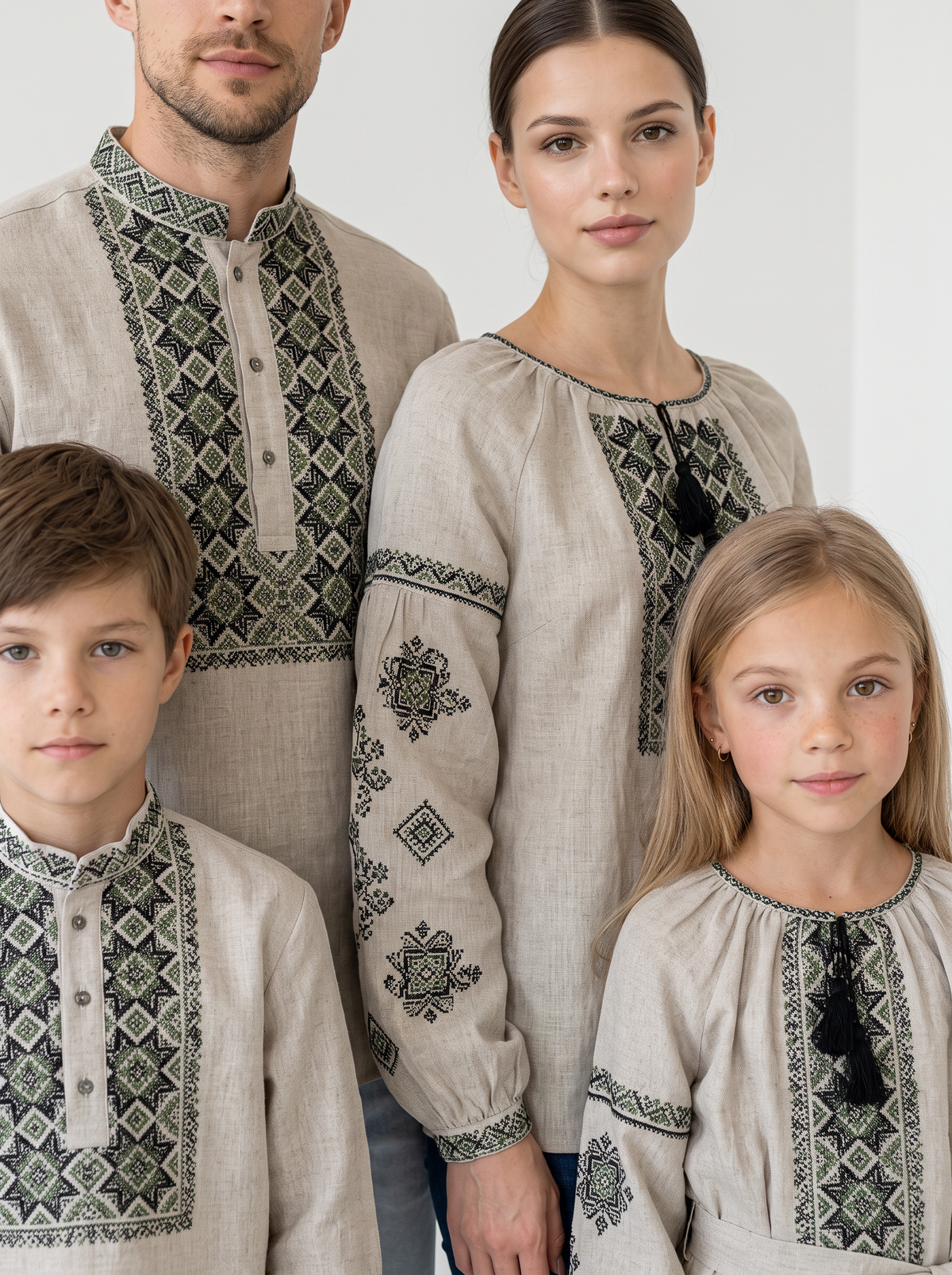 Family Set "Polotno" – šeimos vyšyvankų komplektas smėlio spalvos (lininis), photo 3