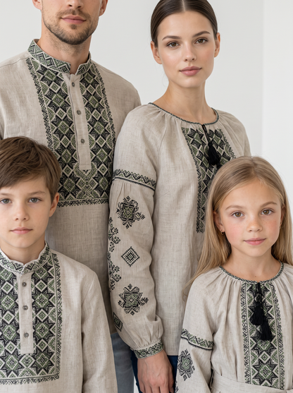 Family Set "Polotno" – šeimos vyšyvankų komplektas smėlio spalvos (lininis), photo 3