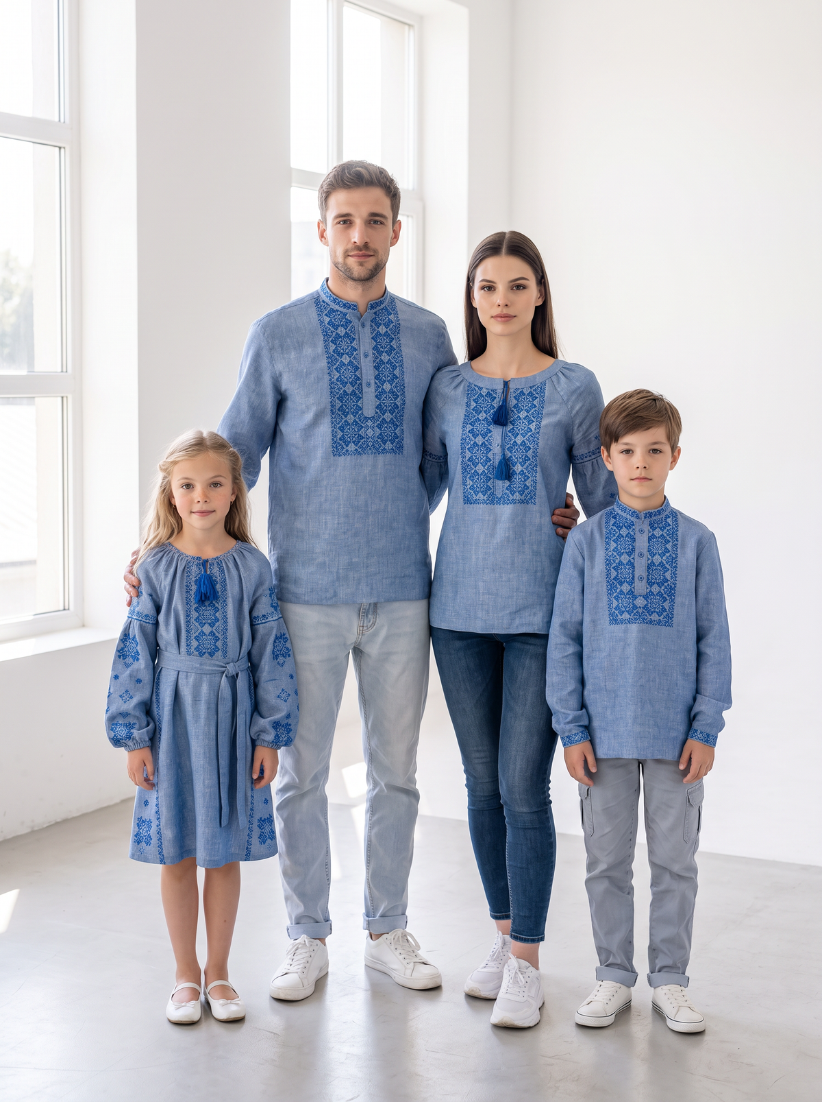 Family Set "Blakyt" – šeimos vyšyvankų komplektas mėlynas (lininis), photo 2