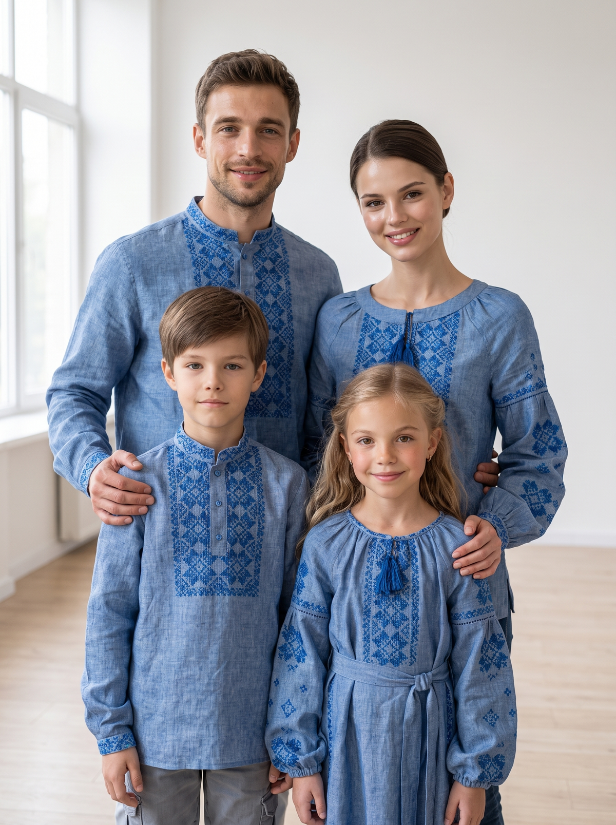 Family Set "Blakyt" – šeimos vyšyvankų komplektas mėlynas (lininis)