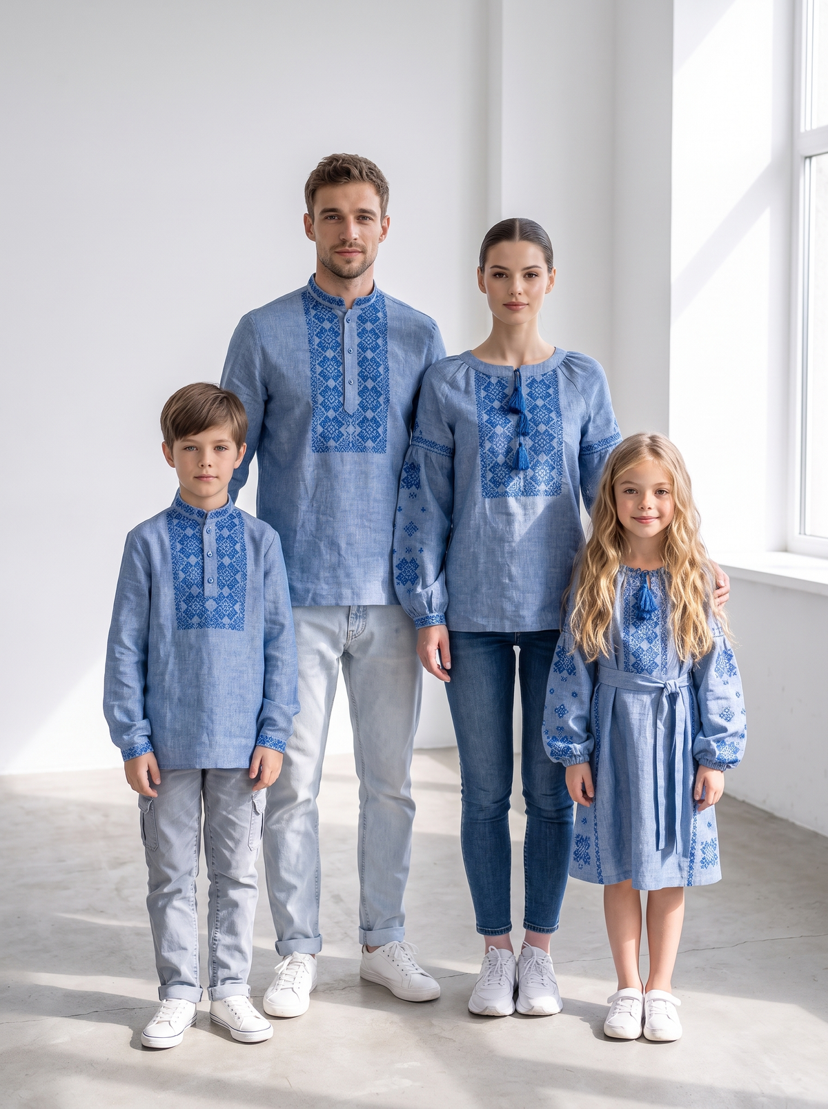 Family Set "Blakyt" – šeimos vyšyvankų komplektas mėlynas (lininis), photo 3