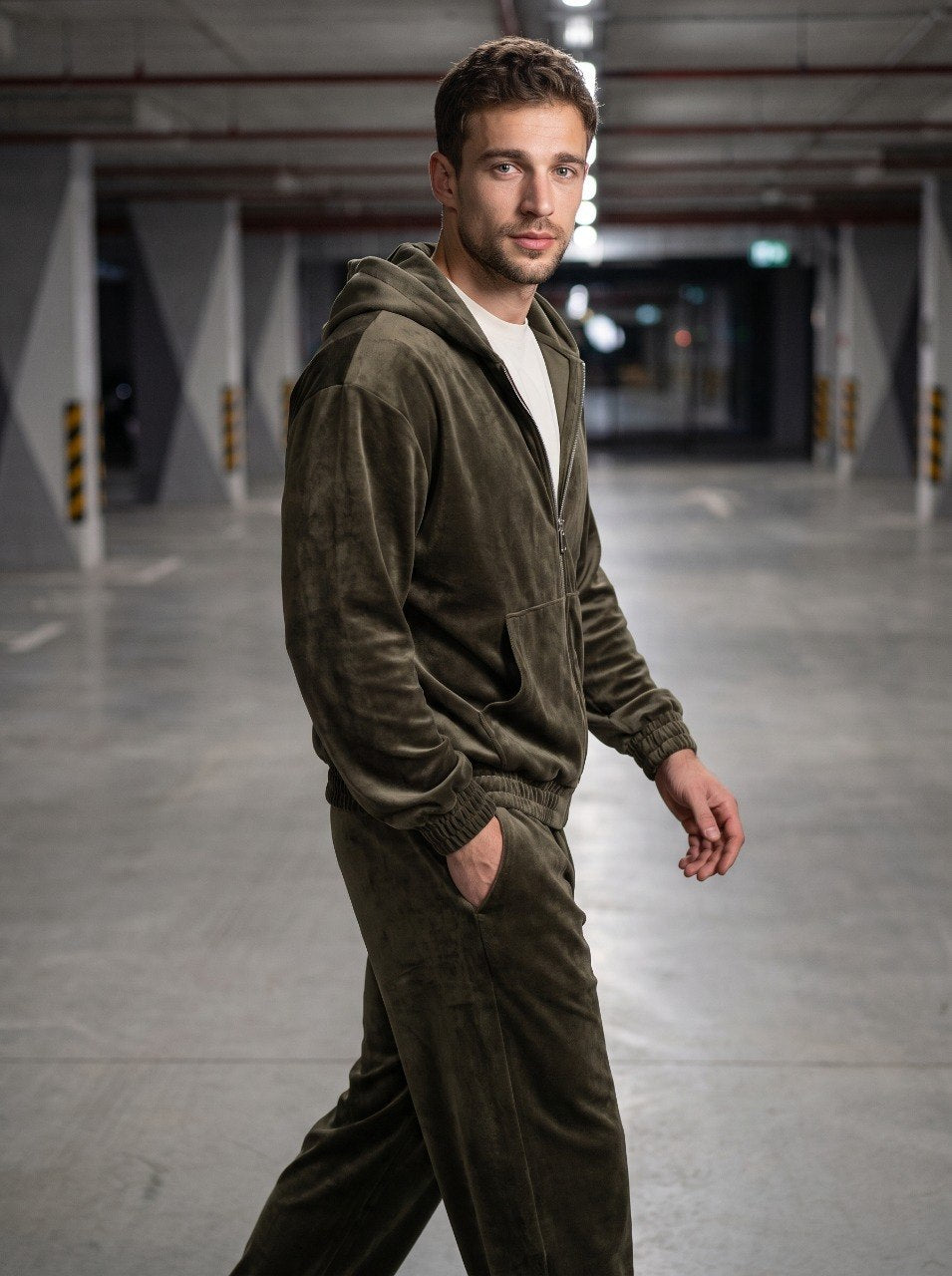 Sport Suit "Gerb Velour" Chocolate Men – sport suit chocolate velour tracksuit with coat of arms embroidery for men, photo 3