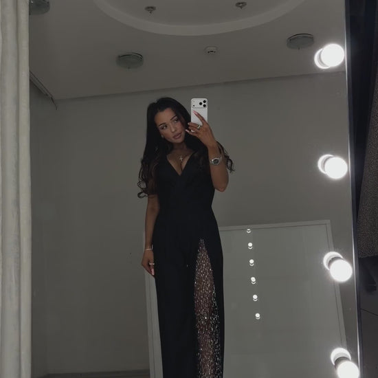 Black jumpsuit Solmira with crystal mesh insert - video