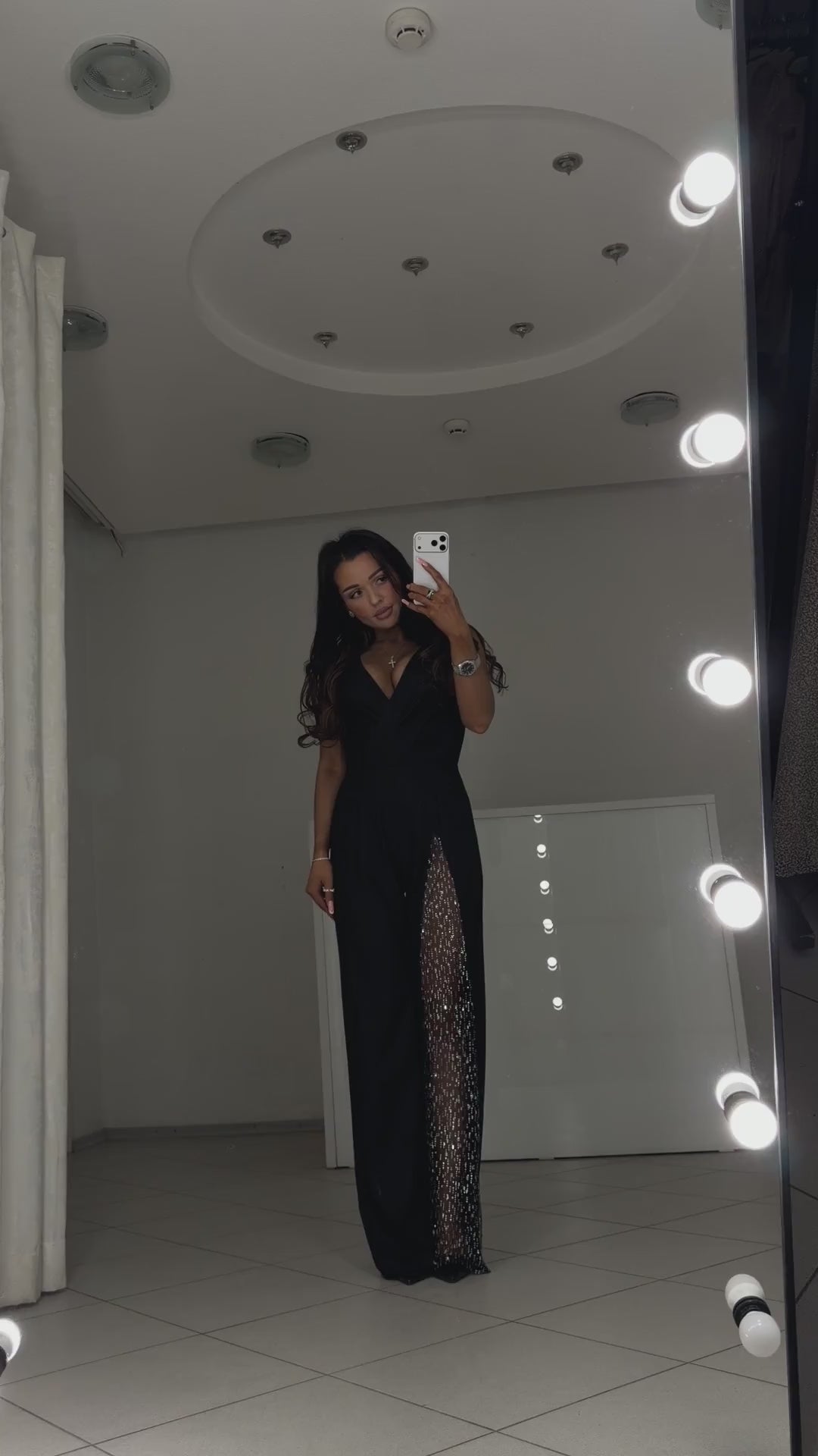 Black jumpsuit Solmira with crystal mesh insert - video