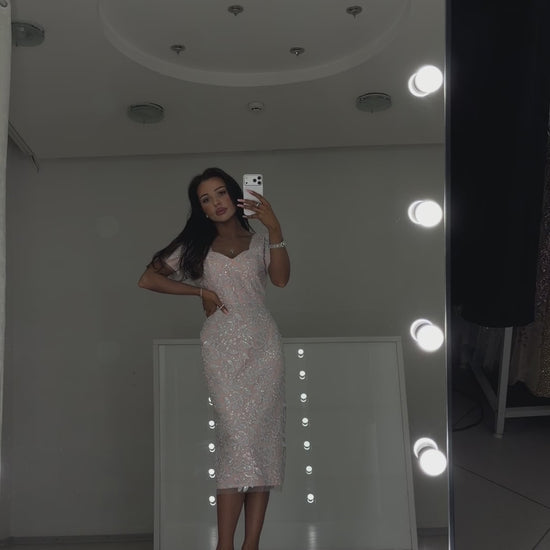 Linda pink embroidered midi dress - video