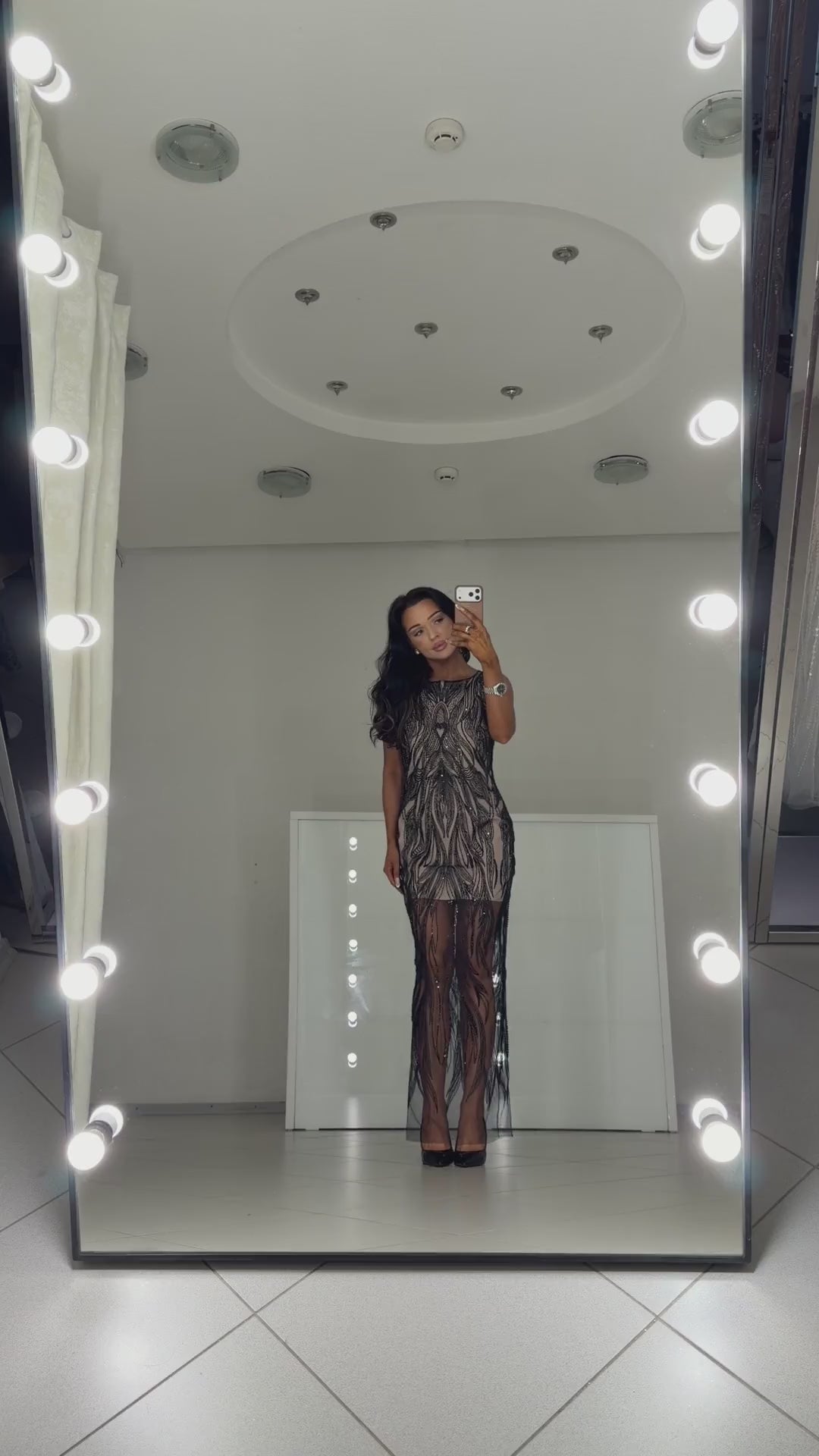 Black beaded evening dress Irma with nude lining - video