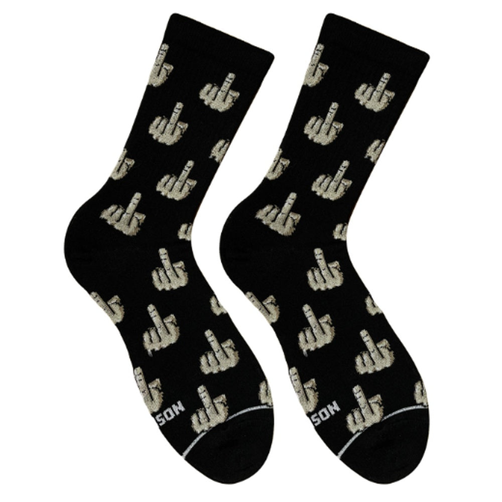 Black long socks with beige middle finger pattern - pair view