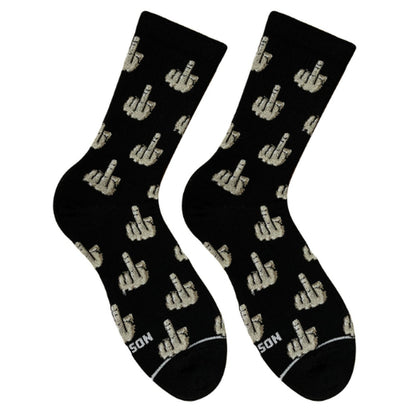 Black long socks with beige middle finger pattern - pair view
