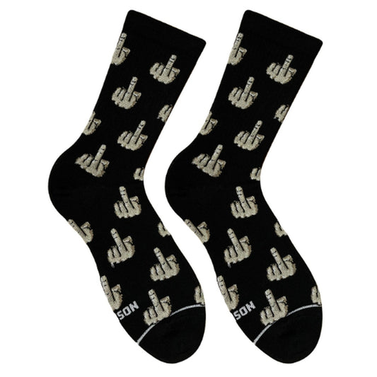 Black long socks with beige middle finger pattern - pair view