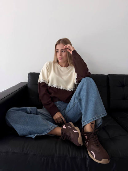Sweatshirt Amber color-block ribbed knit sweater side view