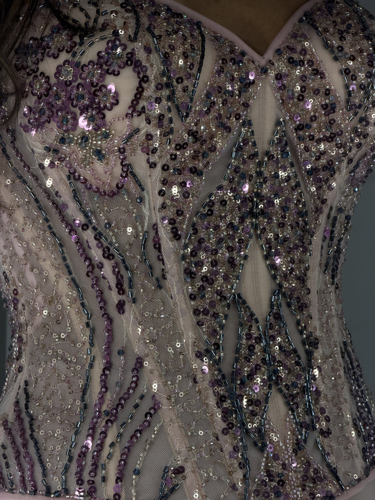 Tessa corset beaded embroidery detail - close-up of beads and sequins